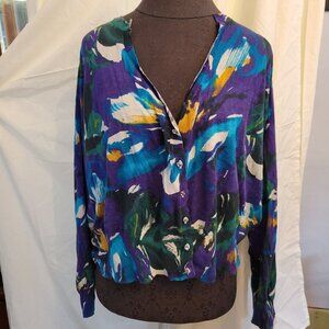 Lane Bryant Womens Colorful Abstract Print Button-Down Blouse Size 26/28 100% Co